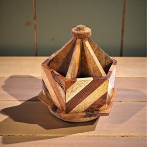 Solid Wood Rotating Chevron Caddy 8.5" Rustic Desk Organizer Inlay Decor Turns